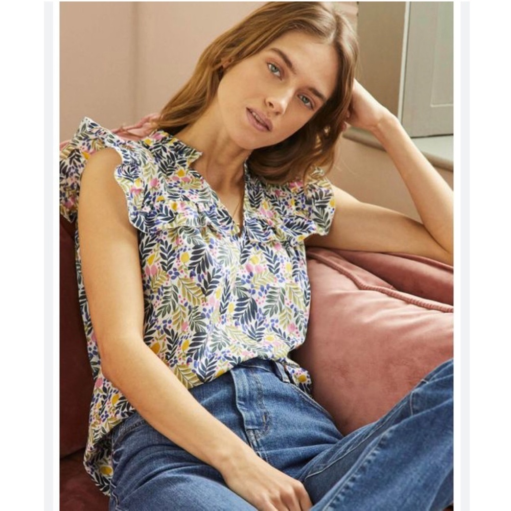 BODEN | Floral Ruffle Sleeveless Top | 14